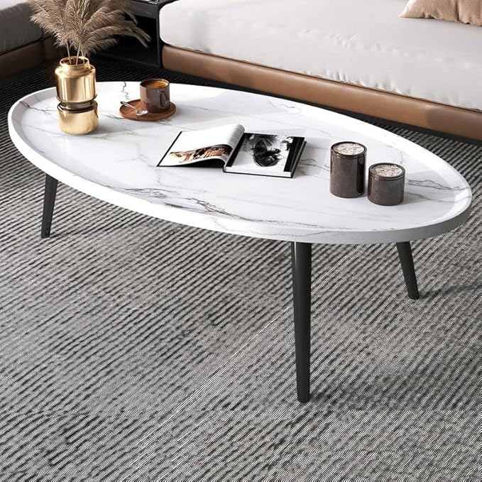 CraftThink Coffee Table, Modern Small Coffee Table with 3 Legs, Wooden Cocktail Table Farmhouse Retro Accent Center Table Side End Table for Living Room Easy Assembly, White 15" H x 31.5" L x 21.5" W