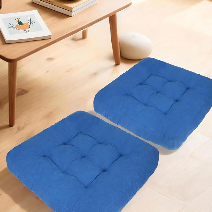 Meditation Floor Pillow Set of 2, Square Large Pillows Seating for Adults, Tufted Corduroy Cushion for Tatami Living Room, 22x22 Inch FP-Dblue