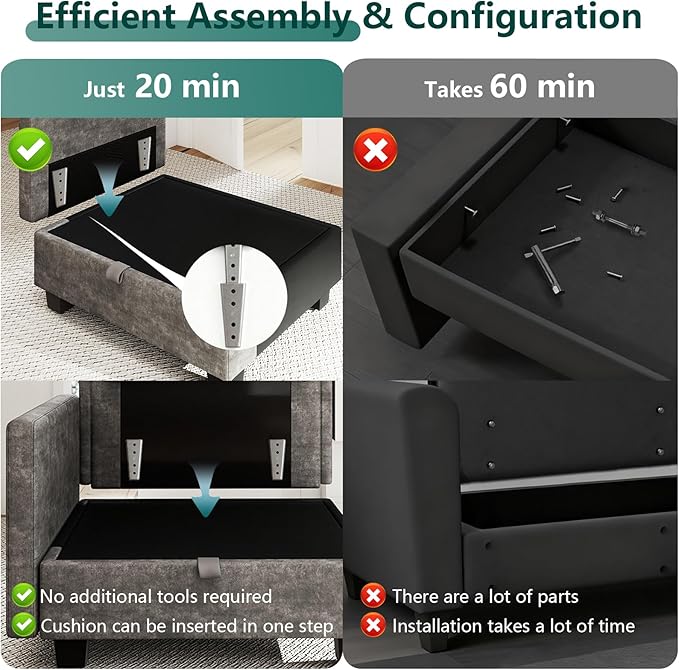 Modular Sectional L Shaped Sofa Couches with Storage Ottoman, Cloud Couch for Living Room, Comfy Sofa with Pillow, White