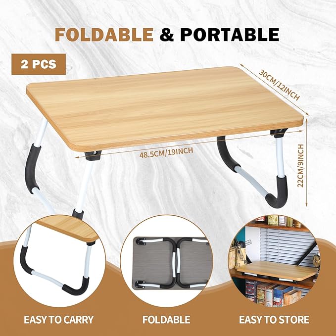 2 Pcs Foldable Laptop Table Lap Desk Mini Bed Table Portable Bed Tray Laptop Stand for Bed for Couch Sofa Working Reading Eating Children Workers School Classroom Home Office Supplies (Wood Color)