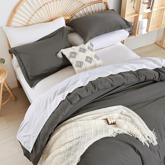 weigelia Twin Comforter Set 5 Pieces Dark Grey Comforter Set Soft Twin Bed Set Twin Bedding Set with Comforters, Flat & Fitted Sheets, Pillowcases & Shams