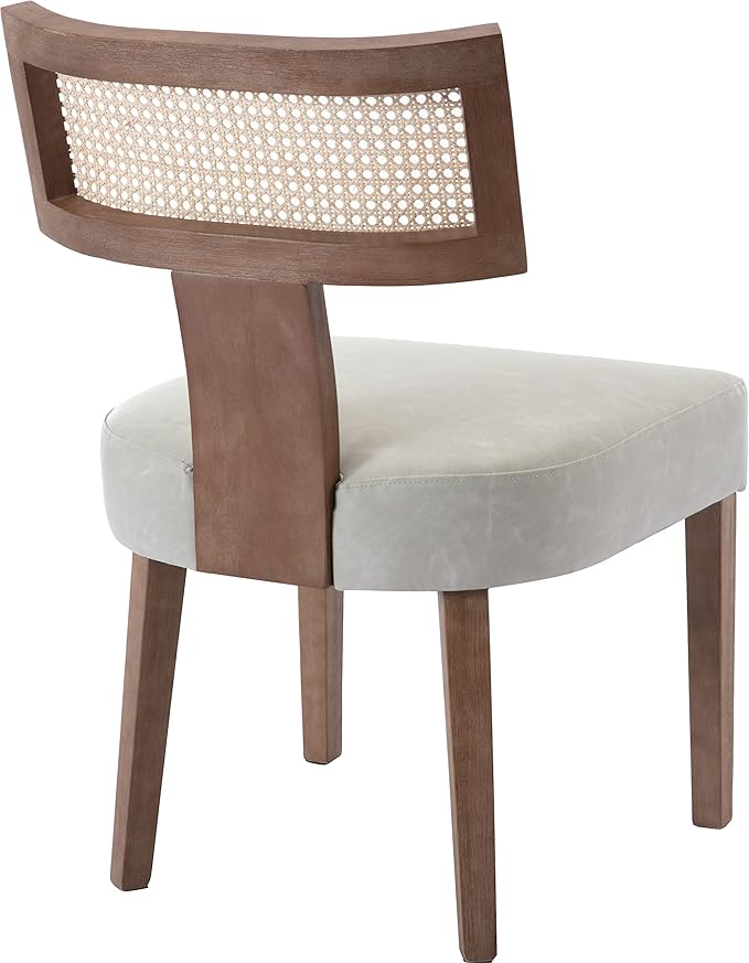 RIVOVA Rattan Dining Chairs Set of 2, Mid-Century Modern Dining Chair, Kitchen Dining Room Chairs, Curved Cane Back Upholstered PU Leather Dining Chairs with Wood Frame, Grey