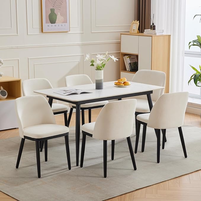 ElfinAura Dining Chair Set of 6, Modern Upholstered Kitchen Chair, Dining Room Chair with Wooden Legs, Accent Chair for Kitchen, Dining Room, Living Room, Beige