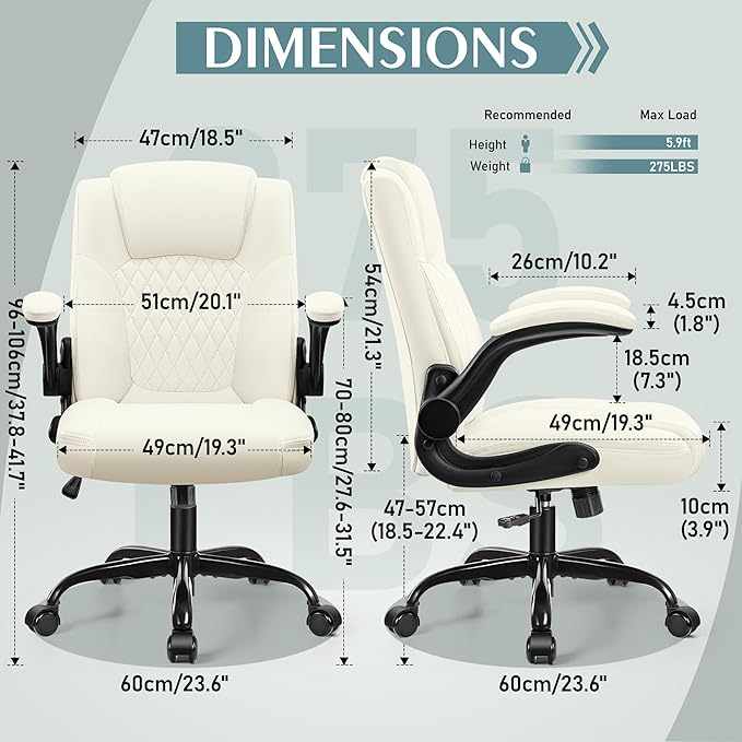 Leather Office Chair, PU Home Computer Desk Chairs with Ergonomic Back Support, 360°Swivel Free, Small Gaming Chair with Wheels and Adjustable Armrests, for Short People Use
