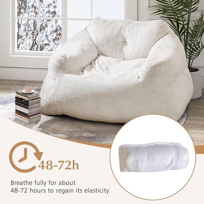GOFLAME Bean Bag Chair for Adults, Giant Beanbag Chair with Soft Velvet Cover, Sponge Filling & Non-Slip Base, Lazy Floor Sofa for Living Room, Bedroom, Reading Room, Beige