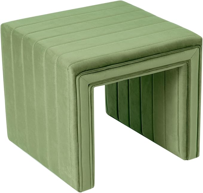HomePop Modern Channel Tufted Velvet Ottoman|Homepop Home Décor|Ottoman for Living Room & Bedroom - Green
