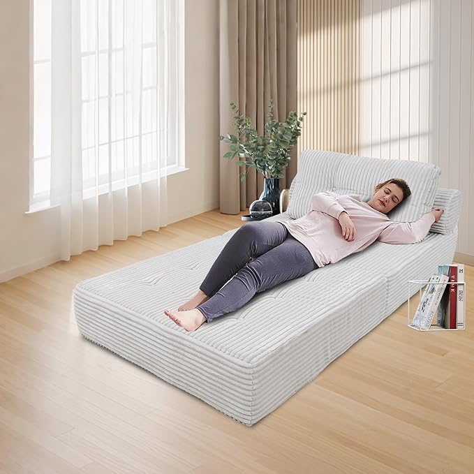 ANONER 33" Memory Foam Folding Sofa Bed, Sectional Couches with Deep Seat and Pillow, Futon Floor Couch, Versatile Convertible Sleeper Chair, Boneless Chaise Lounge, Fold Out Chair Bed, Beige