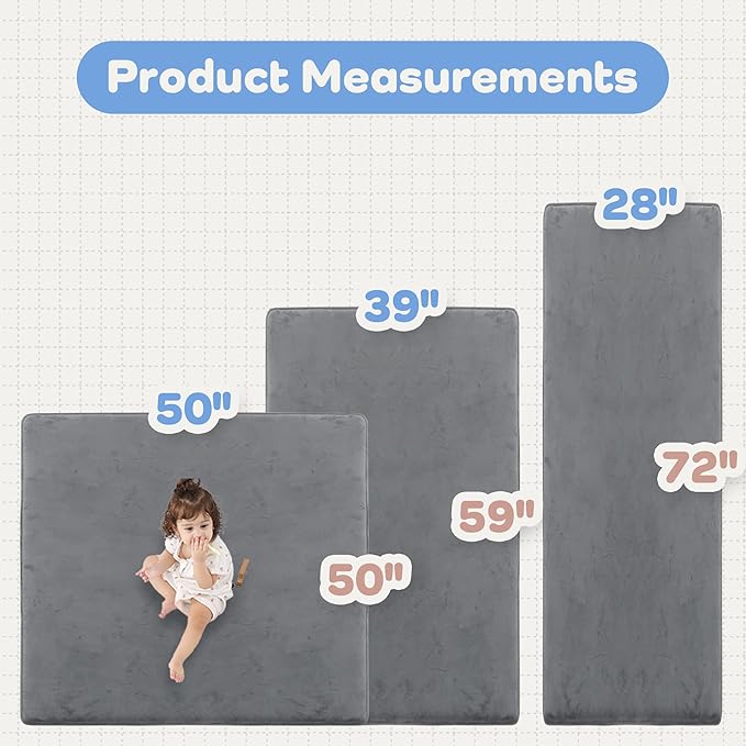 PAPAMAT 1.3" Thick Baby Floor Play Mat 39x59, Basic Padded Foam Mat for Tummy Time Crawling, Non Slip Cushioned for Babies Toddlers Infants Kids (Dark Grey)