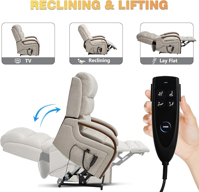 Dual Motor Power Lift Recliner Chair, Lay Flat Recliner, Lift Chair with Massage and Heat, Standing Assistance, Infinite Position Reclining, Living Room Chair (Beige1)