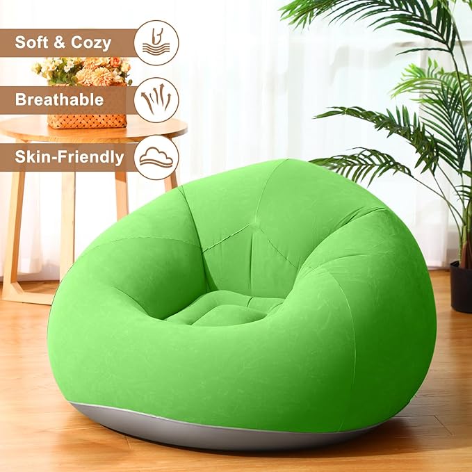 Realspring 6 Pcs Inflatable Bean Bag Chairs for Adults with Electric Air Pump, Blow up Couch Folding Portable Inflatable Couch Lazy Sofa for Outdoor Movie Nights Camping Room (Coffee,Orange,Green)