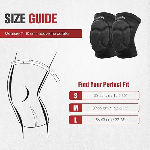 MitButy Protective Knee Pads for Men, Women & Kids – 1 Pair Thick Foam Cushioned Pads for Volleyball, Dance, Gardening, Wrestling & Kneeling – Durable Protection for Work & Sports (L: 22–25")