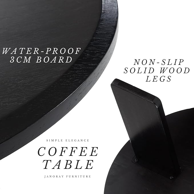 Janoray Modern Wood Coffee Table Small Desk Farmhouse Round Coffee Table Floor Table Couch Table Easy Assembly for Living Room/Office/Reception/Sofa Couch End, Black