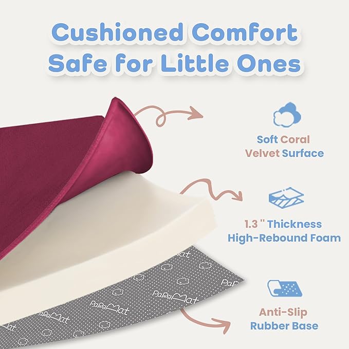 PAPAMAT 1.3" Thick Baby Floor Play Mat 50x50, Basic Padded Foam Mat for Tummy Time Crawling, Non Slip Cushioned for Babies Toddlers Infants Kids (Burgundy)