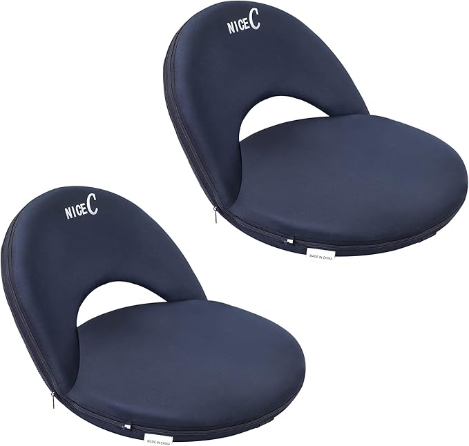 Nice C Stadium Seats, Floor Chairs, Bleacher Chairs, 10-Posisition Reclining Waterproof Cushion, Ultralight, Foldable, Extra Thick Padding, with Shoulder Strap & Net Pocket (Set of 2 Black)