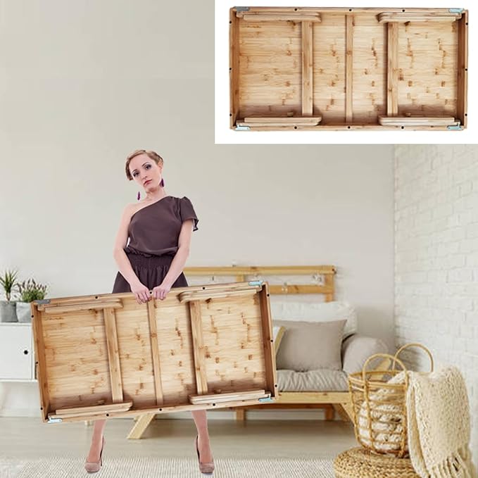 Bamboo Coffee Table Foldable,Low Floor Dining Table Collapsible Oriental Folding Table for Living Room Small Spaces Picnic Table Ground Portable Table,Floor Desk for Adults,33.5Lx17.7Wx15.7H