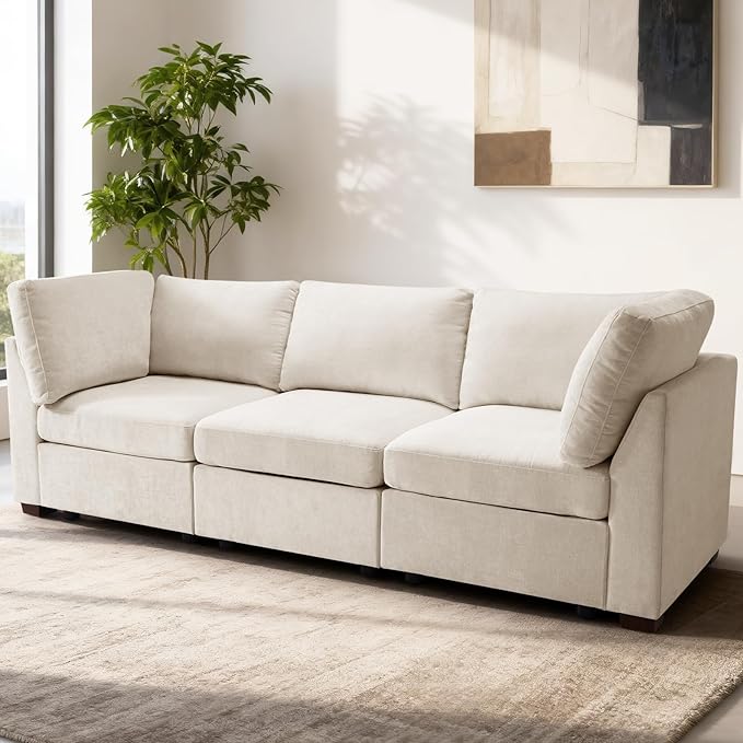 EDILLY 94 inches Oversized Modular Sectional Fabric Cloud Sofa Set, Extra Large L Shaped Couch Reversible Chaise Couch,3 Seat Modular Sofa,Beige