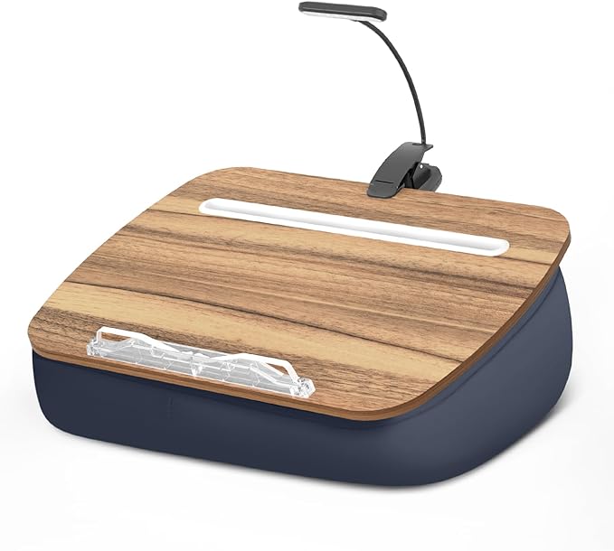 Book Pillow Stand with 6500K Reading Light, Hands Free Book Holder, Comfortable Lap Book Stand for Reading in Bed, Desk, or Sofa, Wooden Book Rest for Book Lovers,AAA Battery Required