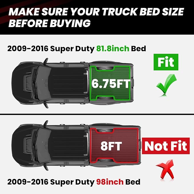 LASFIT Truck Bed Mat for 2009-2016 Ford F250 F350 F450 6.75ft Super Duty 81.9'' Bed Liner(Not fit with Drop-in Bed Liner), TPE 100% All Weather Car Bed Mat for F-250 F-350 F-450,1PCS Black