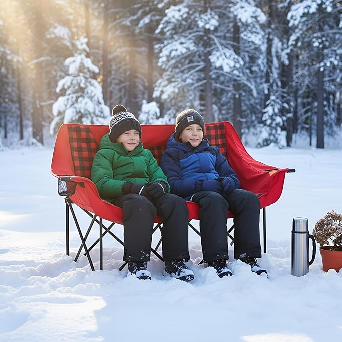 Double Camping Chairs Padded Loveseat Chair for 2 Person, Heavy Duty Oversized Camping Couch for Adults Outdoor Lawn Beach, Portable Folding Sofa with Cup Holders and Carry Bag