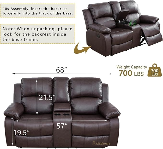 A Ainehome Living Room Furniture Set Leather Recliner Sofa Set Loveseat Chair Furniture Sofa Set for Living Room/Small Space/Rv/House/Office/Theater Seating (A-Brown Leather, Sofa+Loveseat)