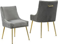 WUTUTUEE Velvet Dining Chairs Set of 2 Gold Legs,Upholstered Velvet Accent Chairs, Pleated Back Design & Gold Pull Handle, Mid Century Modern Chairs for Dining/Kitchen/Living Room,Light Grey