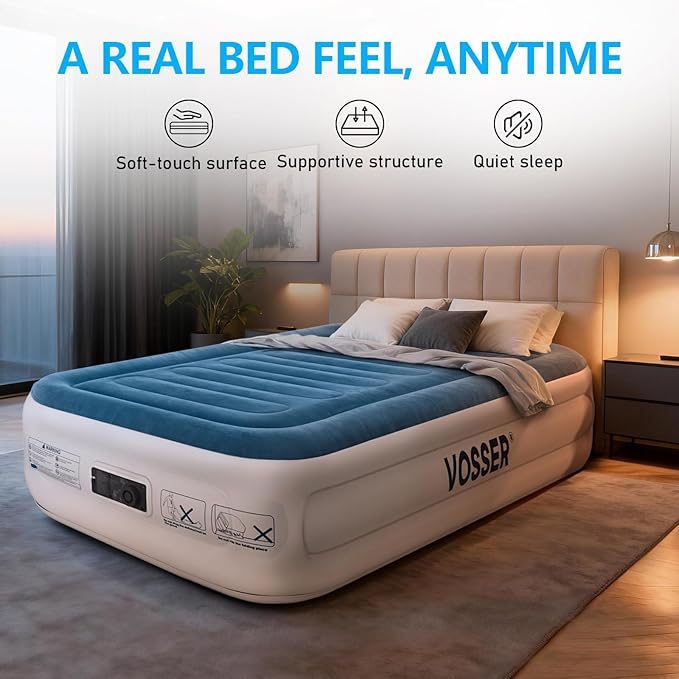 VOSSER Twin Air Mattress with Built-in Pump,Fast & Easy Inflation/Deflation Inflatable Mattress, Foldable Blow Up Mattress with Storage Bag, Inflatable Bed for Home, Camping & Guests