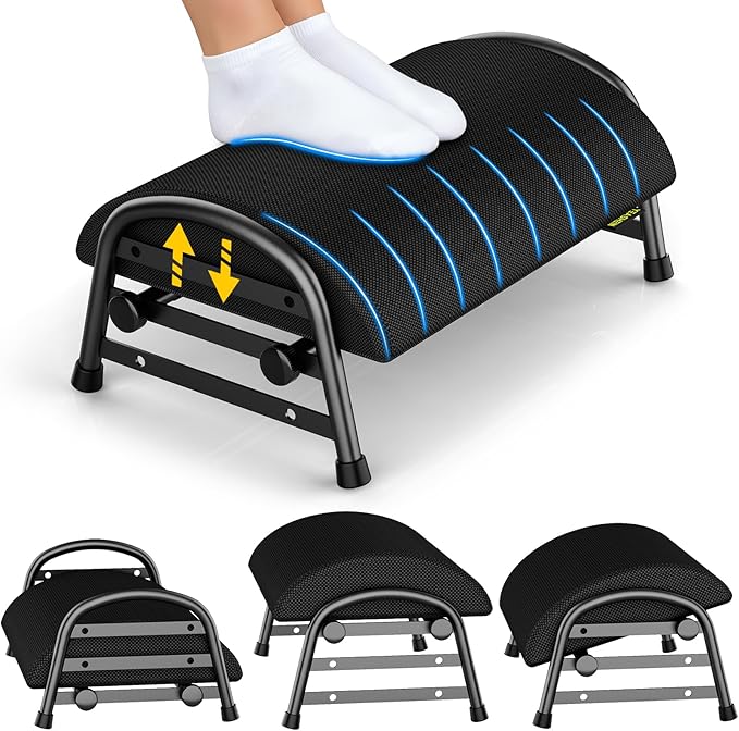 Adjustable Foot Rest for Under Desk at Work, Ergonomic Under Desk Footrest with 6 Positions, Foot Stools for Under Office Desk Chair, Leg Rest for Home, Car, Computer, Gaming Accessories