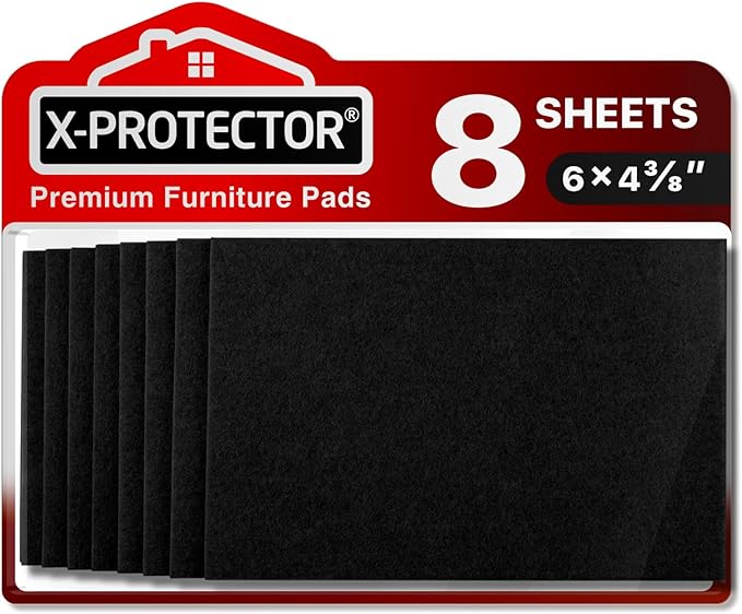 Felt Furniture Pads X-PROTECTOR 8 PCS - Premium 6” x 4 3/8” Heavy Duty Black Felt Sheets! Cut Large Furniture Pads to The Size You Need - The Best Felt Floor Protectors for Any Hard Floor!