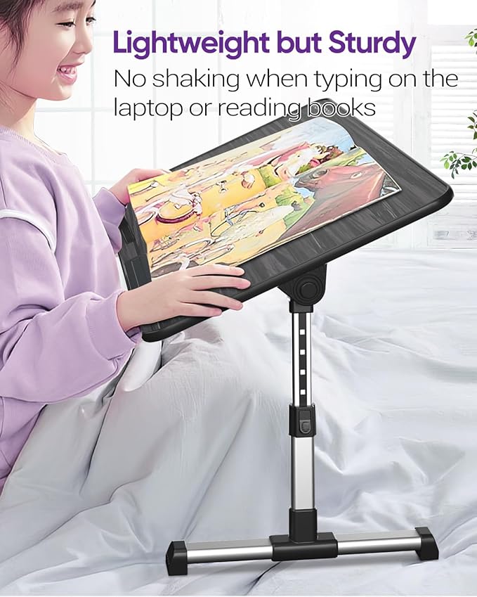 NEARPOW Laptop Bed Tray Table, Height & Angle Adjustable Portable Bed Table,Portable Computer Tray Laptop Stand for Bed W/Tablet Stand & Drawer, Foldable Lap Tablet Table for Sofa Couch Floor Writing