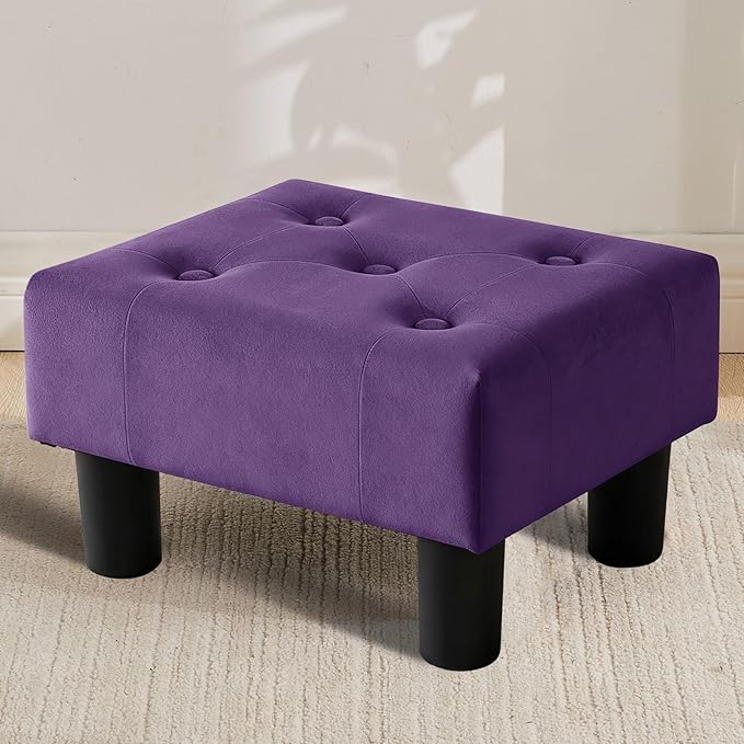 FIMIVIBI Small Foot Stool Ottoman, Velvet Footstool Ottoman Foot Rest for Couch, Rectangle Footstools and Ottomans Small for Living Room, Entryway and Bedroom (Purple)