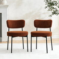 Stabrech Brown Boucle Dining Chairs Set of 2, Upholstered Dinner Chair with Metal Frame, Dining Room Chairs with Padded Seat, Round Modern Seating for Living Room