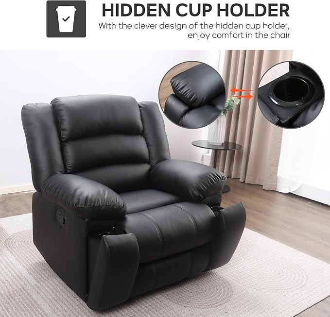 EBELLO Manual Faux Leather Recliner Sofa Set, Recliner Chair, Loveseat Reclining Sofa and 3 Seat Sofa, Couch Set for Living Room, Bedroom, Meeting Room, Black