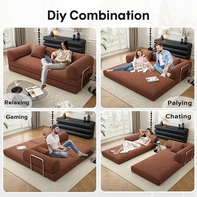 YUODL 78.8" Modular Sofa Bed - 4-in-1 Convertible Design with Corduroy Fabric and High Density Sponge, Removable Cover and Fixed Frame