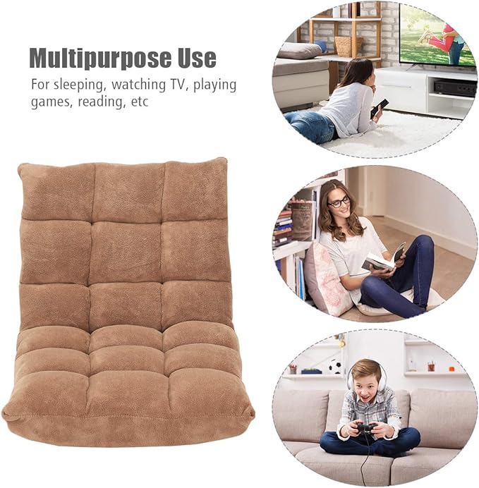 GOFLAME 14-Position Folding Floor Chair, Padded Gaming Lazy Sofa Chair with Adjustable Backrest, Couch Recliner, Sleeper Bed Lounge Chair for Reading, Gaming, Meditating (Tan)