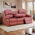 Caberryne Leather Recliner Sofa，Reclining Sofa for Living Room Furniture Sets，Red Wall Hugger Recliner Couch with Cupholder for Living Room/Office/Theater Seating(3 Seater Sofa)