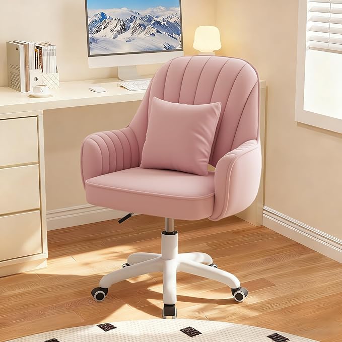 WXJHL Home Office Chair Velvet Vanity Chairs Cute Makeup Desk Chair with Wheels Mid Back Computer Chairs Height Adjustable Small Swivel Rolling Task Chair
