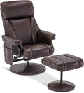 MCombo Swivel Recliner with Ottoman, TV Chair with Vibration Massage, Ideal for RV Small Space, Living Room & Bedroom 4539 4828 (Faux Leather, Dark Brown)