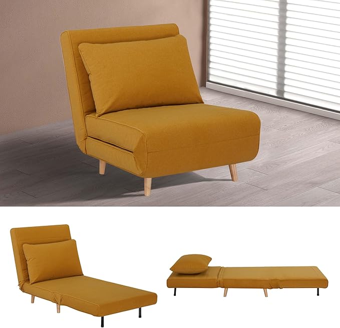 CITTANEO 31" Convertible Sleeper Chair, 3-in-1 Foldable Chair Bed with Pillow, 3-Position Adjustable Backrest, Single Sofa Bed for Apartment, Office, Orange Brown
