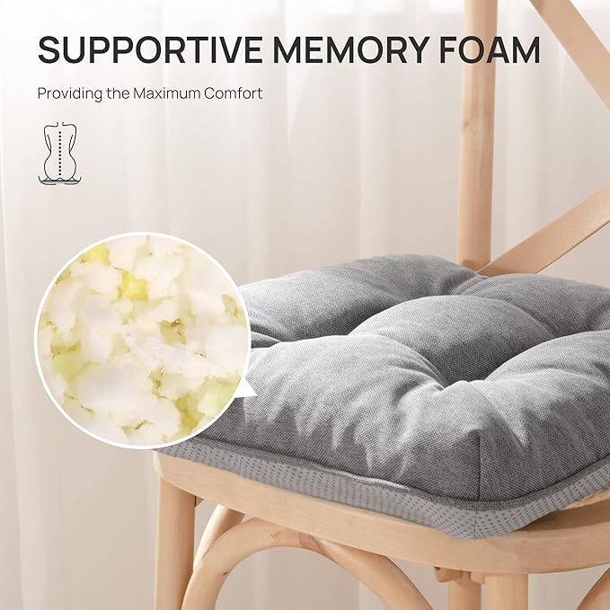 Love's cabin Memory Foam Chair Cushions Set of 4, Outdoor/Indoor Chair Pads for Dining Chairs 4 Pack, Seat Cushions for Kitchen, Dining Room, Office, Patio Chairs, 19"x19"x3.5" Grey