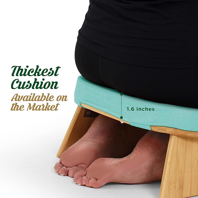 MONK & LLAMA Meditation Bench - Foldable, Ergonomic, Bamboo Kneeling Stool— Perfect Seiza Bench Meditation Stool Chair for Prayer & Travel - Deeper & Enjoyable Sessions