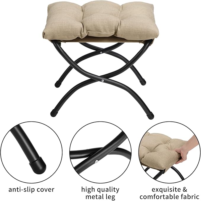 HollyHOME Lazy Chair with Foldable Ottoman, Accent Comfy Lounge Armchair and Folding Footrest Stool, Leisure Sofa Reading Chair and Footstool for Living Room, Bedroom, Dorm,Cotton-Linen Tan