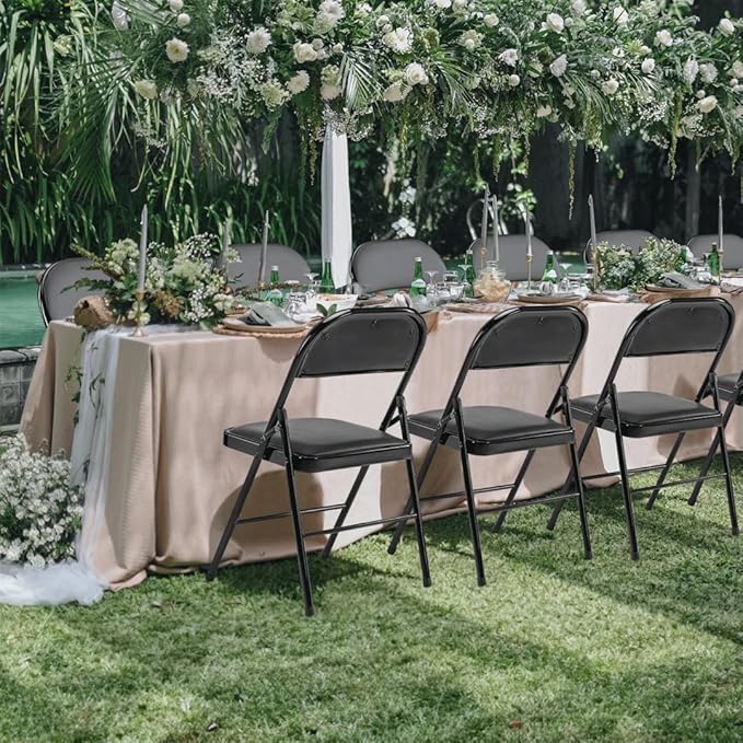 Padded Folding Chairs Set of 2, Portable Stackable Acrylic with Cushion for Outdoor Activities, Indoor Gatherings, Living Rooms and Office Meetings, Black