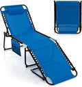 Goplus Chaise Lounge Chair, Outdoor Folding 5-Postion Beach Lounge Chair with Detachable Pillow, Side Pocket, Adjustable Tanning Chair for Patio Lawn Pool Yard