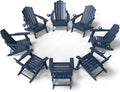 FOOWIN Adirondack Chair Set of 8, Folding Adirondack Chair with Cup Holder, HDPE All-Weather Fire Pit Chair for Patio, Garden, Backyard, Poolside, Navy Blue