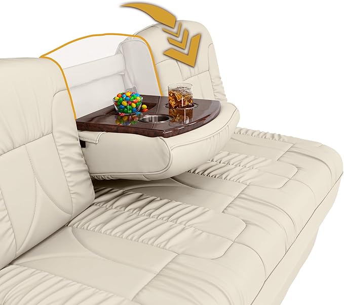 Qualitex De Leon Console SL RV Sofa Bed, 68" Wide, Ulitmate Leather, Bisque