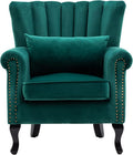 chairus Mid-Century Modern Accent Chair Comfy Single Sofa Chair Channel Back Armchair with Small Pillow for Living Roon Bedroom Club - Velvet, Green