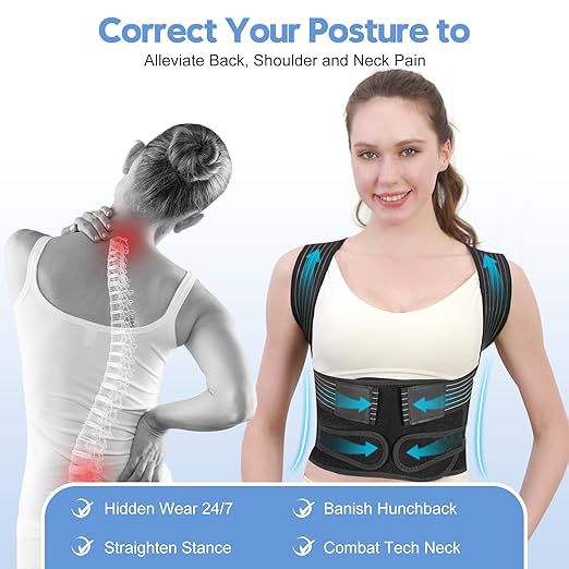 Posture Corrector for Women and Men with Bionic System, Upgraded Back Brace, Adjustable Full Back Support, Shoulder Straightener, Neck, Upper and Lower Back Pain Relief L-Black-6