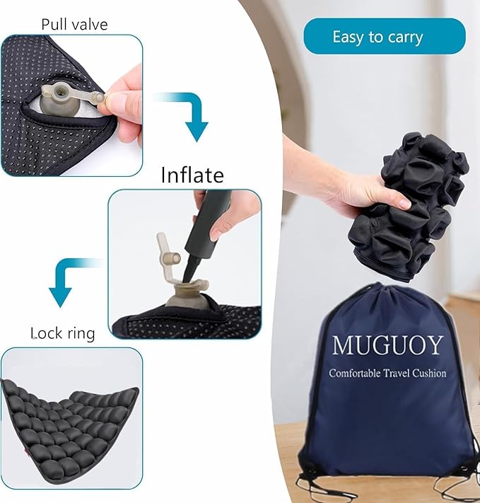 MUGUOY Sondor Travel Cushion Airplane Seat, Portable Airplane Seat Cushion for Long Flights,42 Bubbles Pressure Relief Inflatable seat Cushion for Air Travel