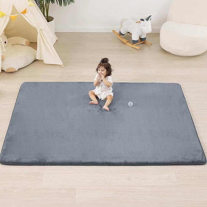 PAPAMAT 1.3" Thick Baby Floor Play Mat 71x79, Basic Padded Foam Mat for Tummy Time Crawling, Non Slip Cushioned for Babies Toddlers Infants Kids (Dark Grey)