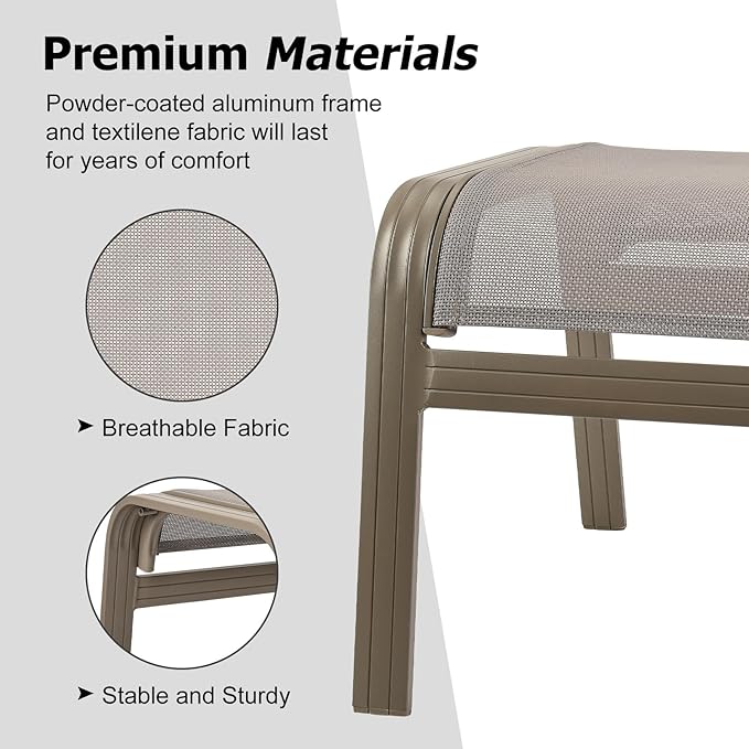 Deguifei Outdoor Ottoman Patio Footstools Assembled Aluminum Footrest Side Table Small Chair Patio Ottoman for Garden,Balcony,Poolside 2 Set Champagne